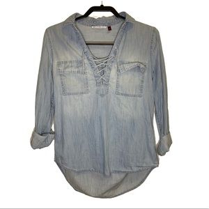 Women’s denim lace up pull-over flannel